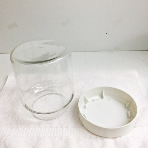 Glass Canister Storage Jar White Plastic Lid Vntge - Picture 4 of 5